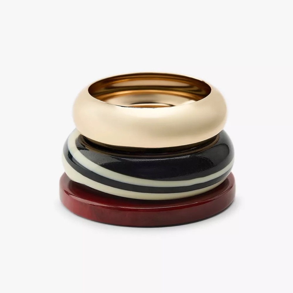 ZARA NWT PACK OF 3 RESIN CUFF BRACELETS - gold, striped & burgundy. SS25 - Picture 2 of 6